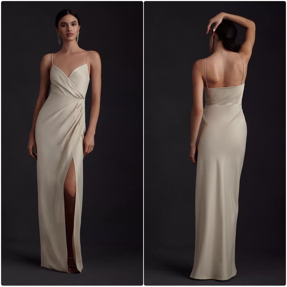 BHLDN Freya Satin Charmeuse Dress in Champagne Size 2